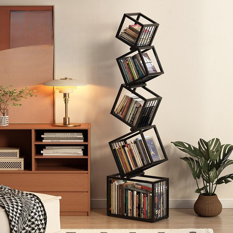 Special-Shaped Creative Design Iron Art Internet Celebrity Bookshelf Corner Floor-Standing Storage Shelf Simple Vertical Living Room Bookcase Corner