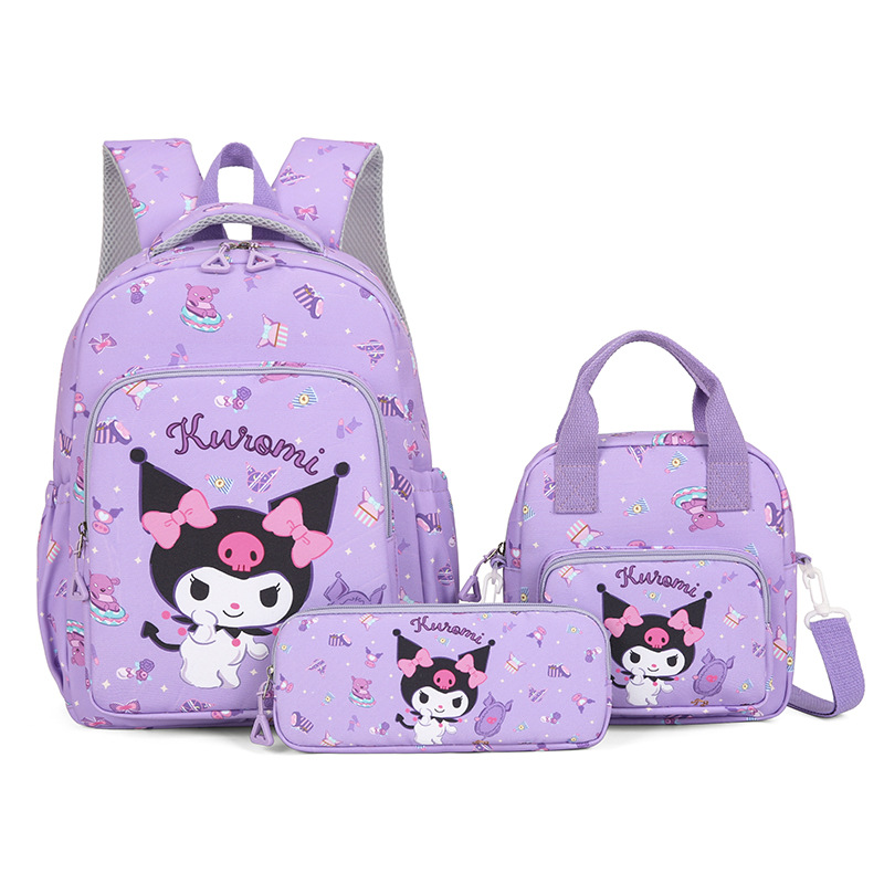 Cross-Border Sanrio Printed Backpack Three-Piece Set Large Capacity Student School Bag