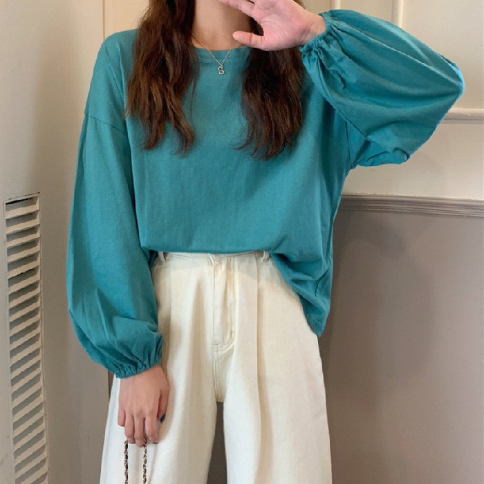 Blusa de manga larga para mujer, estilo coreano 2026, elegante, dulce, retro, adelgazante, con fruncido y manga farol, efecto rejuvenecedor, para principios de otoño image 13