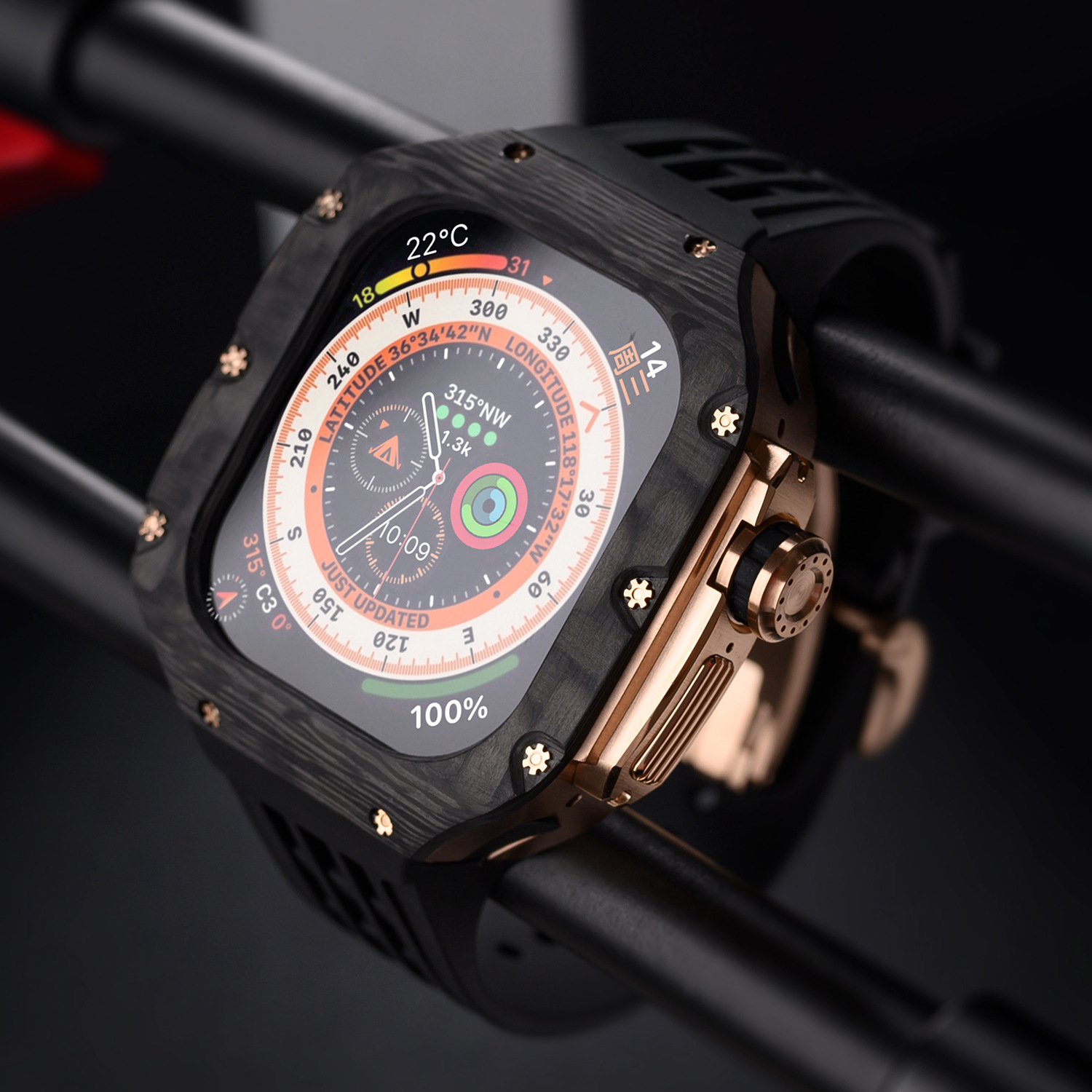 Fibra de carbono caja reloj para Apple Watch modificación Shell iwatch ultra Titanium aleación integrado protección 49mm