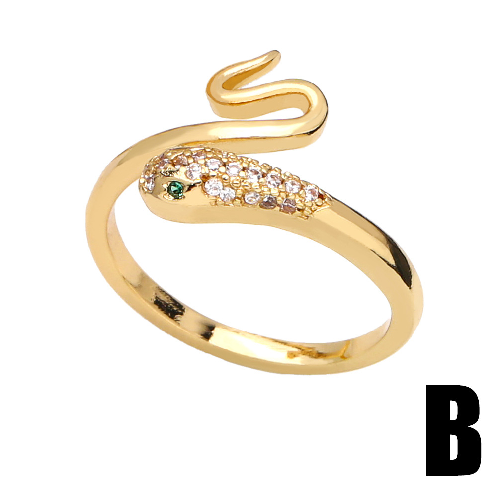 Fashion simple opening adjustable snake-shaped zircon copper ring