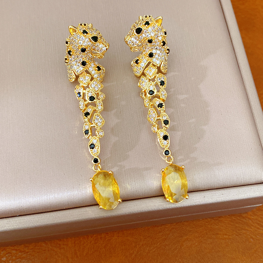 18k oro real eléctrico de piedra leopardo cuadrado collar de hebilla ligero nicho de lujo cadena de clavícula corte conjunto de joyas