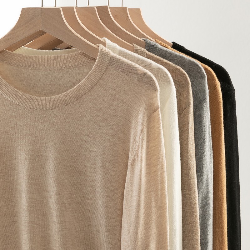Fine-Spun 100% Fine Wool Round-Neck Knit Pullover Sweater for Women, Long-Sleeve, Thin, Loose-Fitting, Casual, Simple Fine-Spun 100% Fine Wool Round-Neck Knit Pullover Sweater for Women, Long-Sleeve, Thin, Loose-Fitting, Casual, Simple
