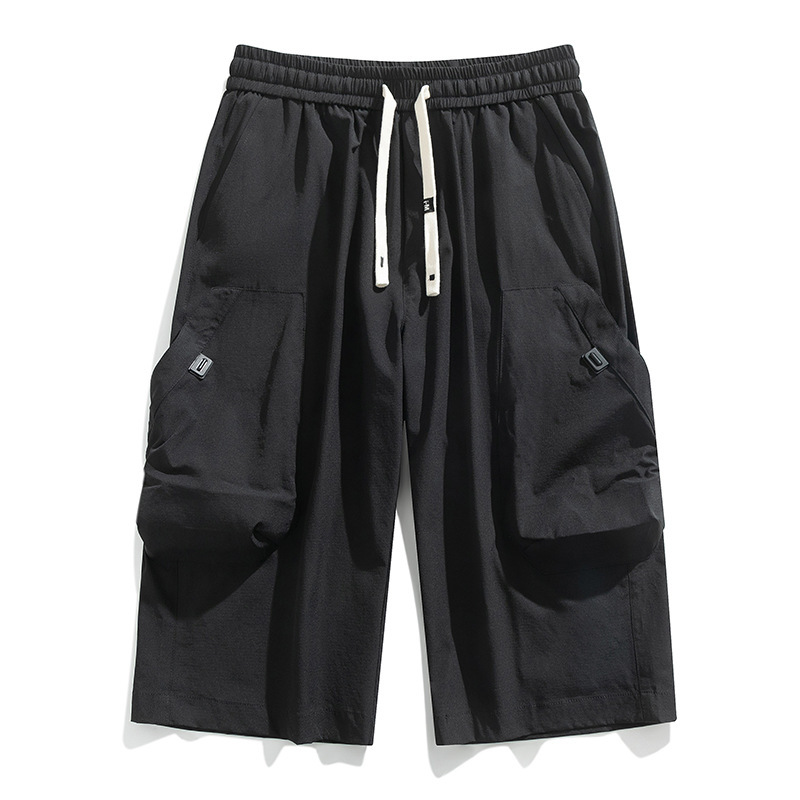 Summer Workwear Men's Cropped Pants, Thin and Breathable Sports Shorts, Large Size Beach Shorts, Loose Wide-Leg Pants for Men