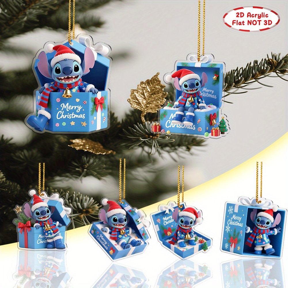 Nuevos productos transfronterizos adorables de Navidad Stitch decoración colgante acrílico plano 2D para regalos de Navidad colgante