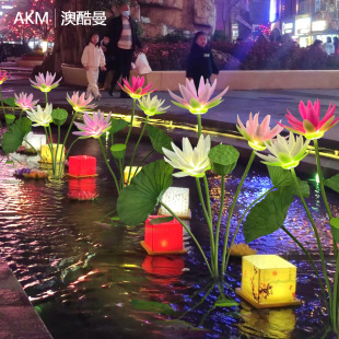 Outdoor Net red simulation dynamic opening and closing lotus lamp scenic spot Park water pond decoration pool lotus landscape lamp