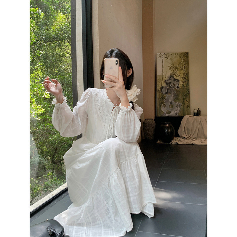 盐系白月光少女感初恋系元气少女韩chic秋季简约花边百搭连衣裙女|undefined