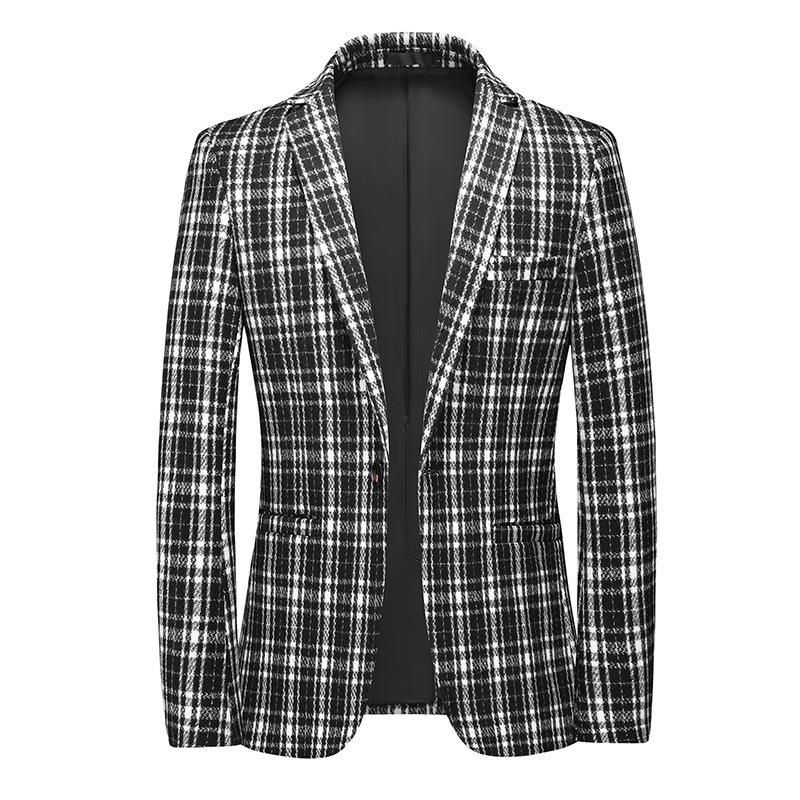 Men's Fashion casual suit jacket slim-fit youth Plaid banquet dress small suit top fashion
