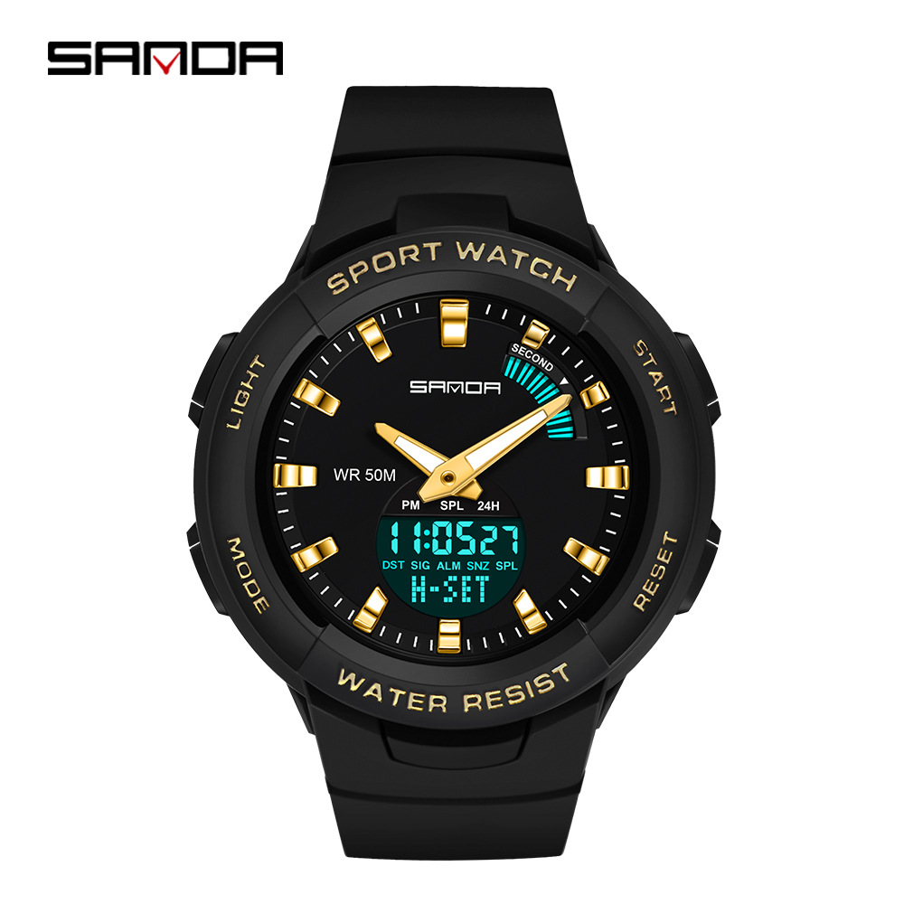 SANDA 6005 nuevo color caramelo deportes doble pantalla estudiantes masculinos y femeninos personalidad reloj calendario semanal luminoso