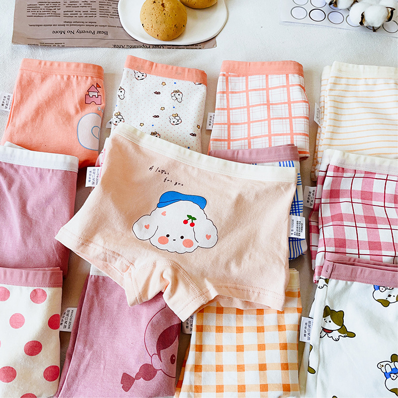 Cotton Underpants for Girls, Pink Cute Children's Flat Bottom Base Layer A-Class Breathable Four-Season Baby Underpants