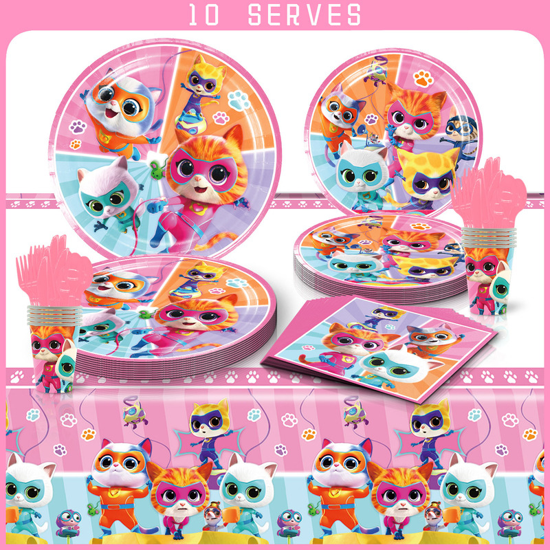 Super Cat Team Theme Cartoon Birthday Tableware Set Paper Towel Paper Cup Paper Plate Tablecloth Party Decorations