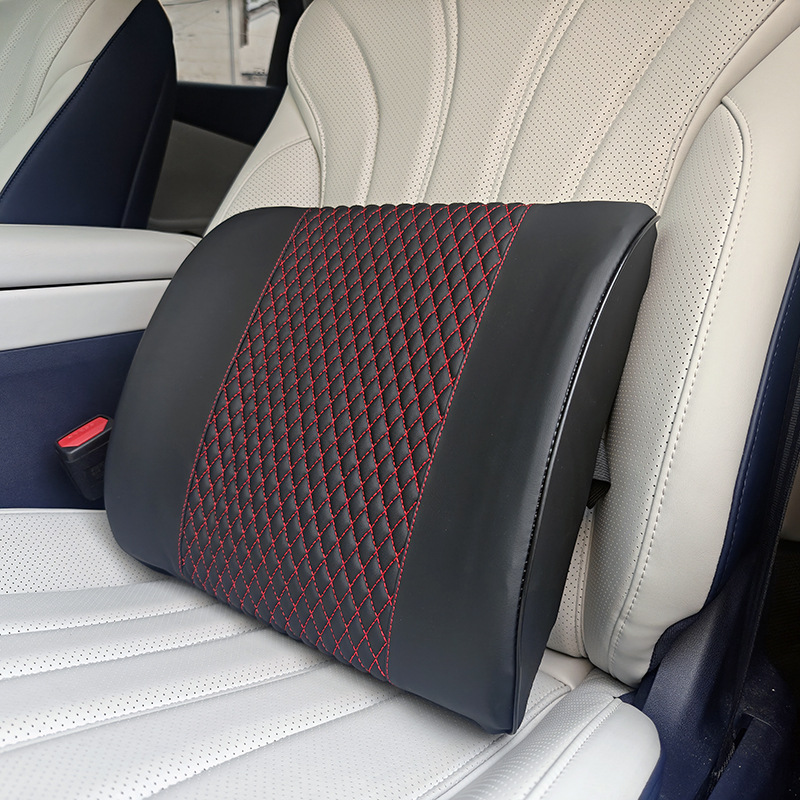 Car lumbar support cushion, designed to provide support for the lower back while driving, made with memory foam for comfortable, breathable support, reducing fatigue during long drives