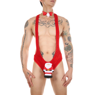 CLEVER-MENMODE men's holiday playing clothing European and American Santa Claus one-piece briefs with bow tie