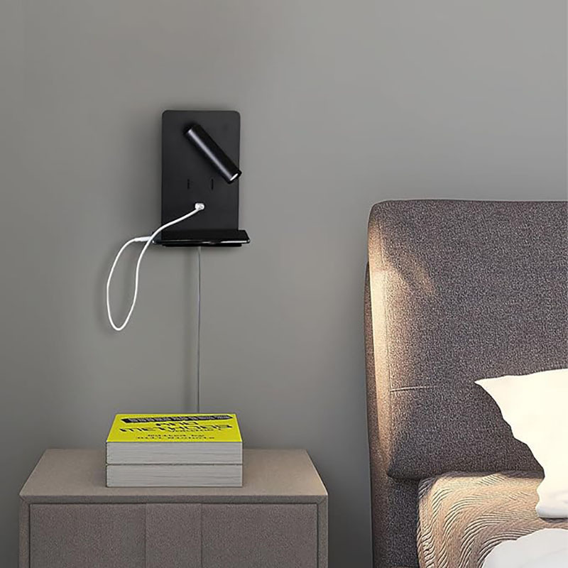 クロスボーダー LED ウォールランプ USB ポート携帯電話棚充電スイッチ付き寝室の壁ランプミニマリストホテルのベッドサイド読書|undefined