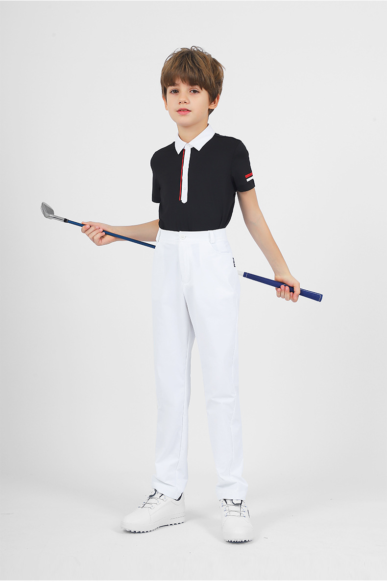 Áo golf ngắn tay bé trai PGM cổ bẻ, vải thoáng khí mùa hè — YF597-Áo màu trắng, KUZ159-Quần Trắng, KUZ159-Quần màu xanh nước biển, KUZ159-Quần Đen chi tiết 11