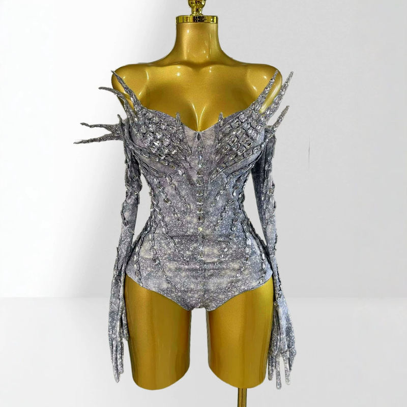 Cross-border personalized design sexy low-cut printed jumpsuit with sleeves, European and American style party stage performance dress Cross-border personalized design sexy low-cut printed jumpsuit with sleeves, European and American style party stage performance dress