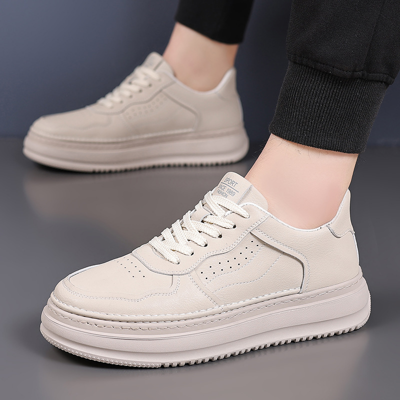 Chaussures blanches 2025, nouvelle édition coréenne, chaussures de sport et de loisirs en cuir pour hommes, jeunes, mode et loisirs, collection tendance une pièce pour cheveux_voghion.com