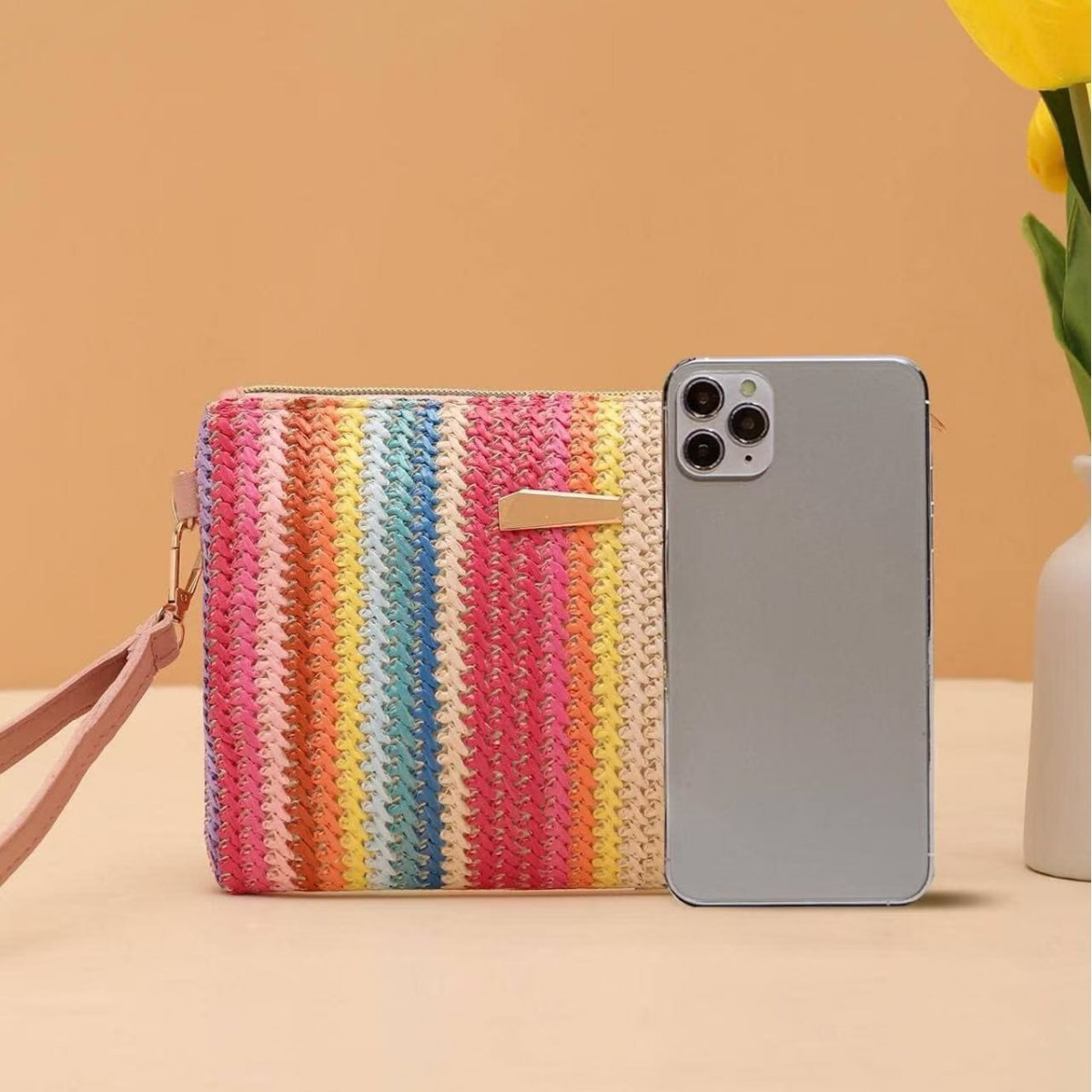 Bolsas de trenzado arco iris de moda transfronteriza para mujeres 2025 nuevo bolso de mano bolso de cambio pequeño bolso fresco bolso de mujer