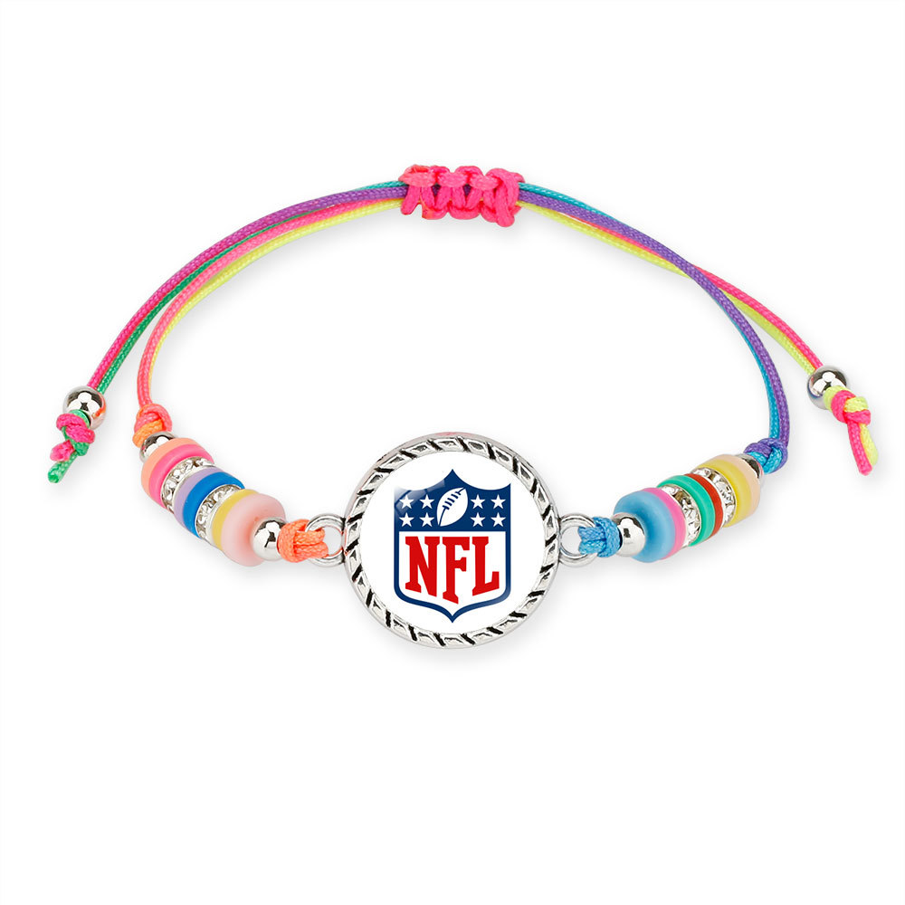 크로스 보더 컬러 소프트 도자기 타임 보석 핸드 로프 NFL 축구 팀 배지 짠 팔찌 스포츠 주변 액세서리