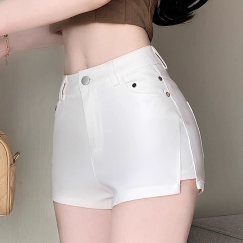 Short White Shorts for Petite Women, Summer High-Waisted Slimming A-Line Pants, Sexy Tight-Fitting Split Ultra-Short Hot Pants