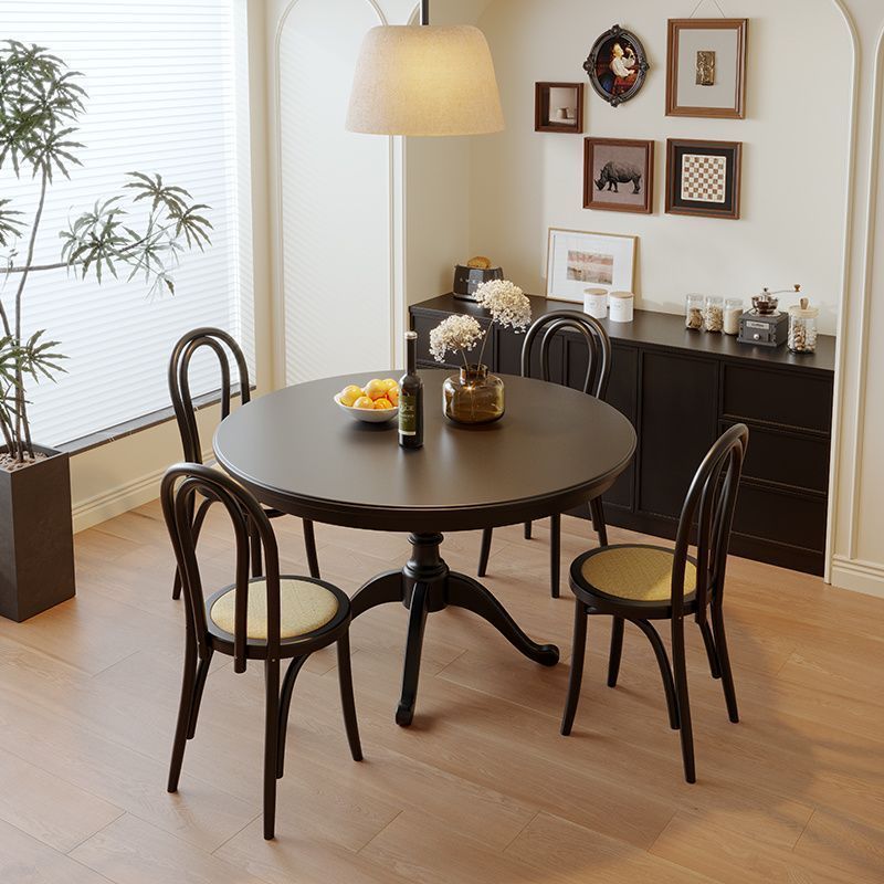 American Round Ash Wood Solid Wood Dining Table and Chairs Black French Mid-Retro Style Round Table Nordic Small Apartment Dining Table