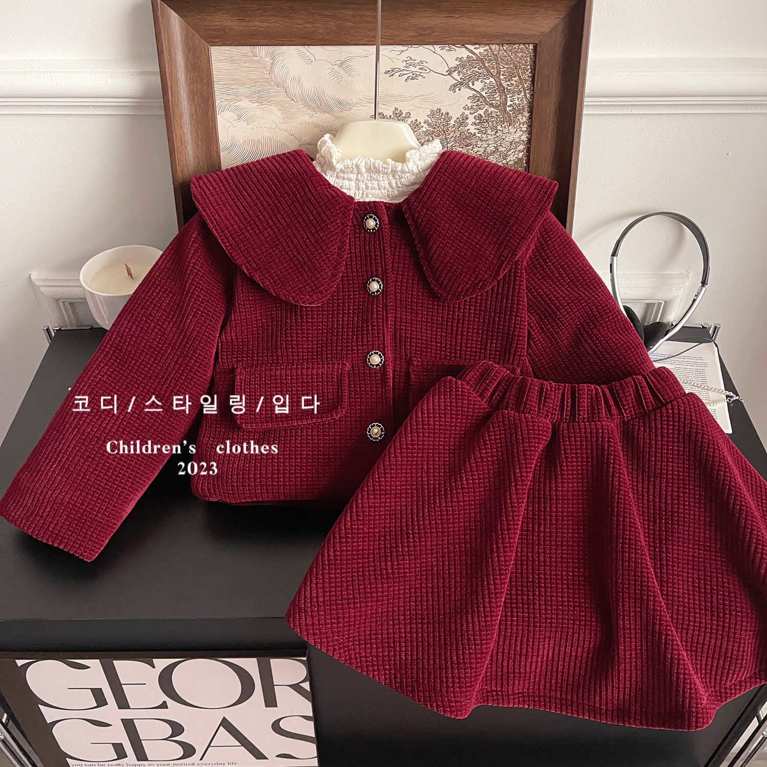 Mädchen Winter Set Mit Großem Kragen In Rot Aus Plüsch_voghion.com