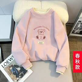 女童卫衣春秋2025新款假两件拼接衣服春装刺绣卡通女大童秋季上衣