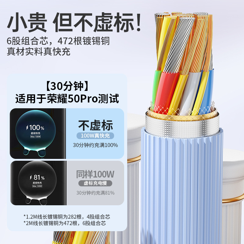 100W加粗6A适用华为荣耀超级快充数据线安卓type-c硅胶线工厂批发|undefined