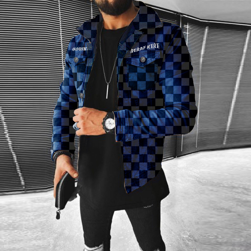 Herbst-Winter-Streetfashion mit mehreren Taschen und Schachbrettmuster Workwear-Jacke für Herren, Modell 2529_voghion.com