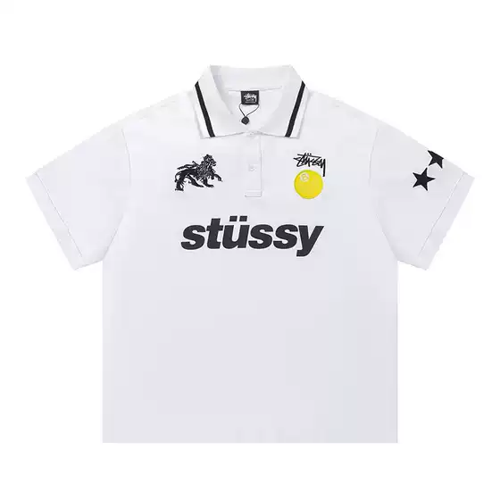American-style High Street Fashion Brand Summer High Black 8 Embroidered Logo Badge Men's and Women's Loose Casual Short-sleeved Polo Shirt T-shirt