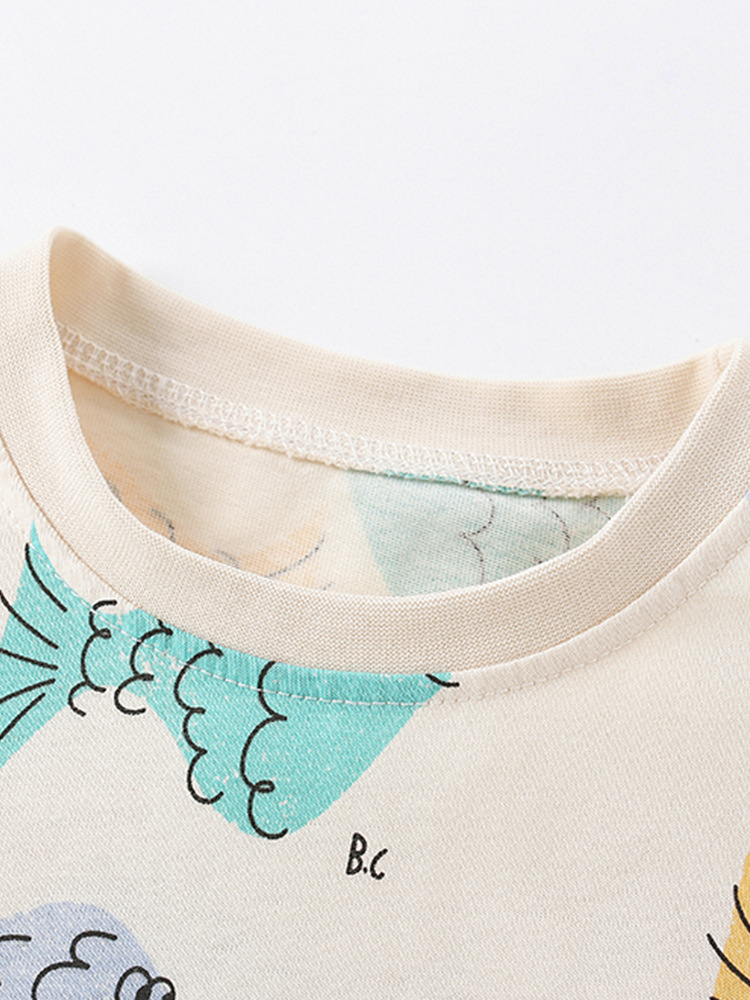 Malwee ropa infantil de verano nuevo estilo europeo y americano de niños pequeños lindos ropa infantil de cuello redondo de manga corta impresión de aire extranjero blusa