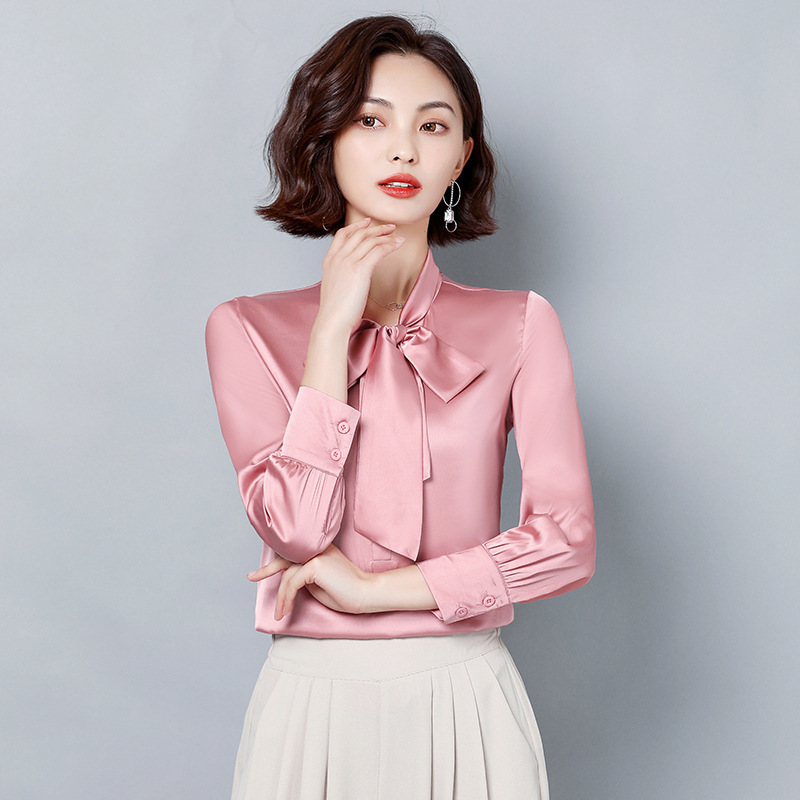 Professional Versatile Tops 2025 New Short Solid Color Spring and Autumn Plus Size Long Sleeve Mulberry Silk Women's Shirt