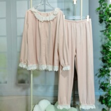 开扣超柔绒睡衣女秋冬季加厚双面海岛绒甜美宫廷公主风家居服套装