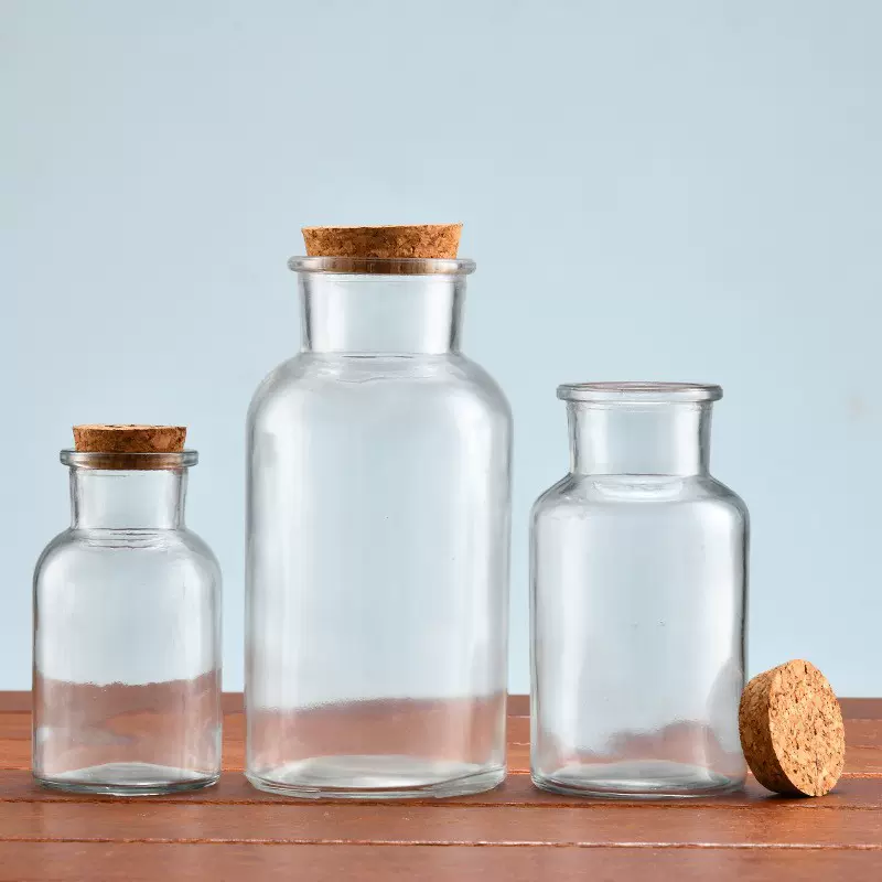 批发透明木塞广口试剂瓶规格齐全可印制磨口瓶试剂药用瓶玻璃瓶