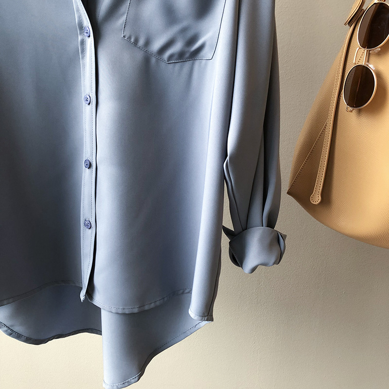 Women's Blouse Long Sleeved Solid Colour Lapel Shirt Elegant_voghion.com