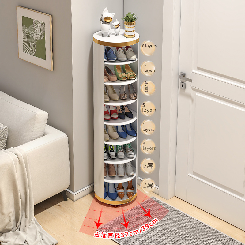 Rotating Shoe Cabinet Creative Home Space-Saving Entrance Storage Cabinet Simple Luxury Shoe Rack Small House Round Storage Cabinet