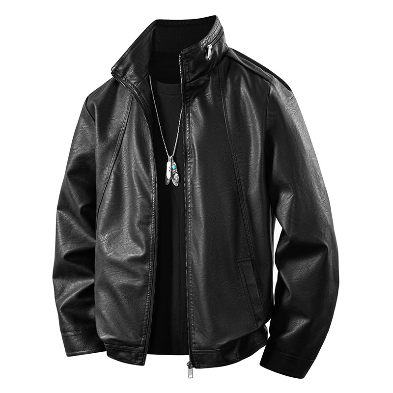 Autumn and Winter Leather Jacket Men's Pu Leather Jacket Autumn and Winter American Heavy Leather Jacket Stand Collar Motorcycle Work Jacket Men's 8XL