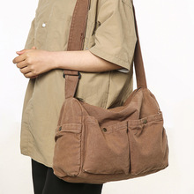 新款复古水洗帆布包包男大容量斜挎包工装邮差包文艺学生单肩包女