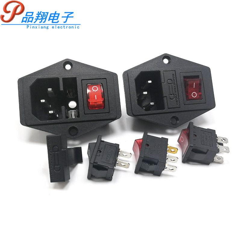 AC-01A三合一插座 带开关保险管AC电源插座 AC螺丝固定品字插座