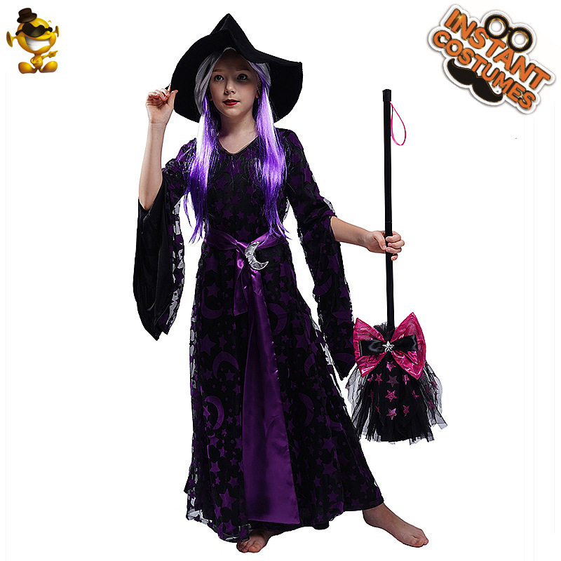 Luna estrella Niña niña bruja traje de Halloween traje de escenario traje de rendimiento cos bruja traje