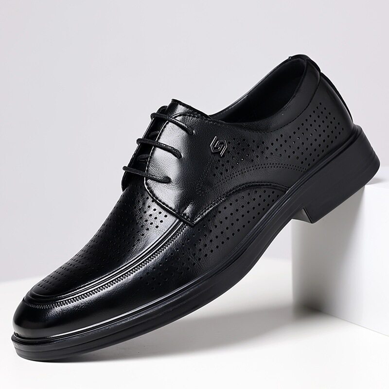 Giày sandal da nam mùa hè buộc dây, đế cao 2 cm, thoáng khí kiểu công sở — Màu nâu, màu đen