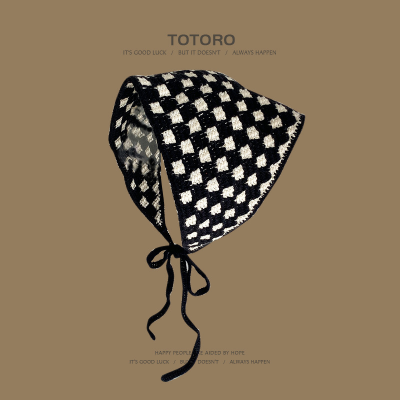 Francia cereza toallas triangulares mujeres primavera y otoño viajes padres-hijos gancho de punto flores hueco pañuelo de arte correa de pelo gorro