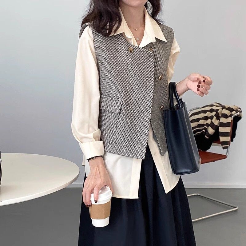 Chanel-style women's blazer vest jacket for spring and autumn, short French-style elegant high-end sleeveless vest Chanel-style women's blazer vest jacket for spring and autumn, short French-style elegant high-end sleeveless vest