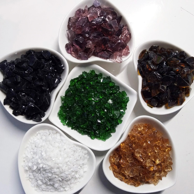 厂家批发透明玻璃砂造景装饰不规则玻璃石块铺路铺面彩色玻璃碎石