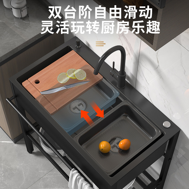 lavabo de platos doméstico de piso integrado con lavabo de platos de acero inoxidable estampado en relieve de panal de abeja de gran ranura única de lavabo de cocina