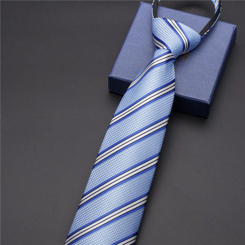Factory Black Men's Tie Striped Blue Business Tie Lazy Zipper Tie In Stock Wholesale Easy-to-Open
