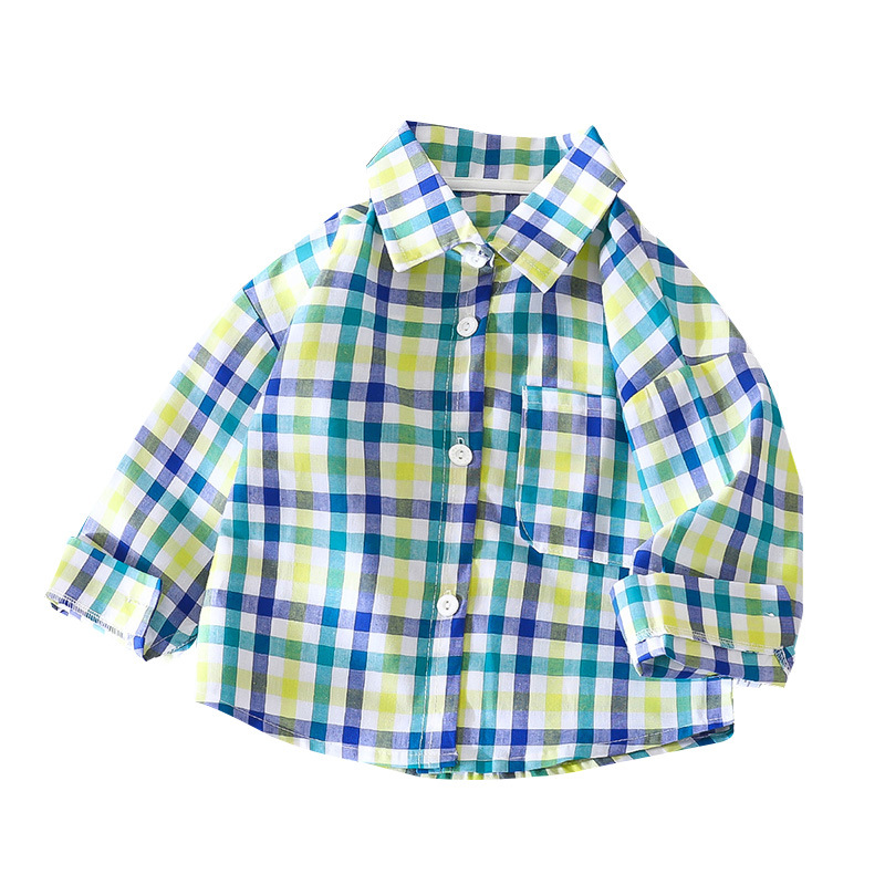 Camisa para niños para hombre 2025 nueva camisa a cuadros de algodón de estilo occidental para bebés primavera y otoño Cárdigan de solapa de moda para niños