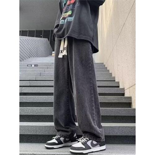 Men's Straight Leg Loose Retro Denim Jeans, Trendy Wide Leg American Street Style Casual Long Pants