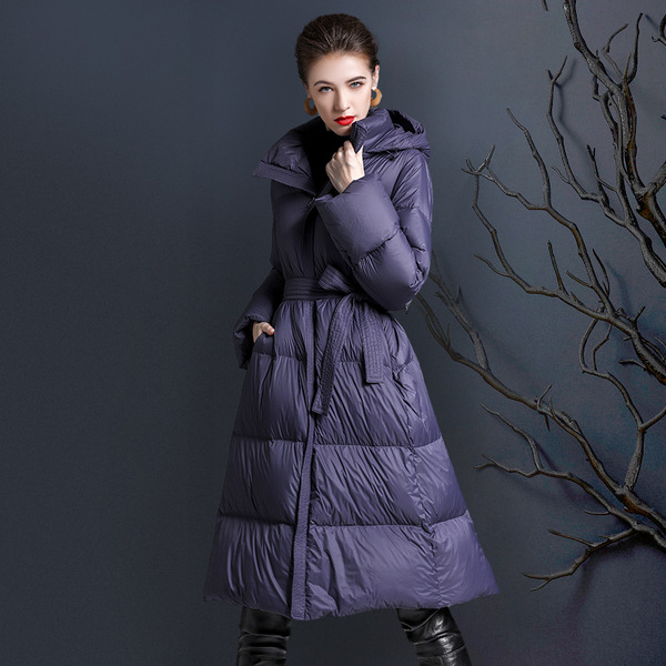 Long fashionable elite down jacket with hood