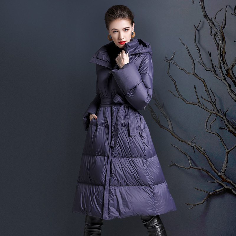 Long fashionable elite down jacket with hood
